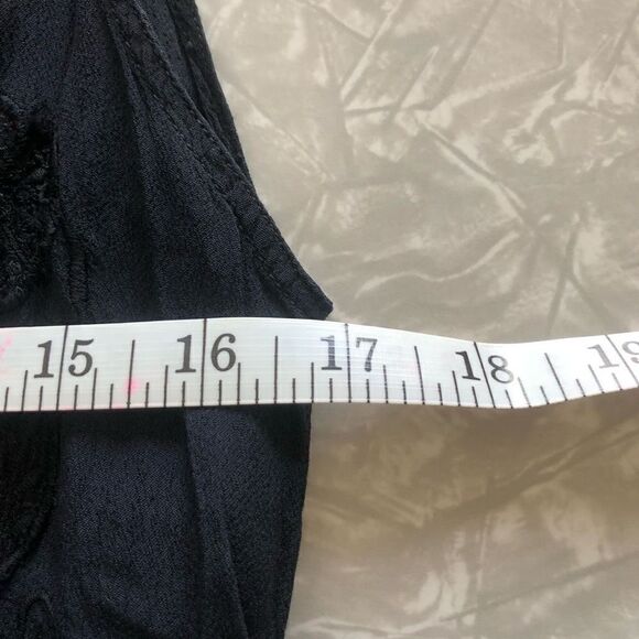 vintage 90s y2k long black dress embroidered tie back waist slit sides size medi - Picture 12 of 13